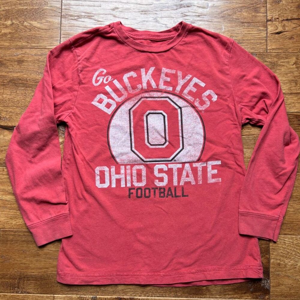 Go Buckeyes Ohio State Football Long Sleeve Tee Red Kids Medium